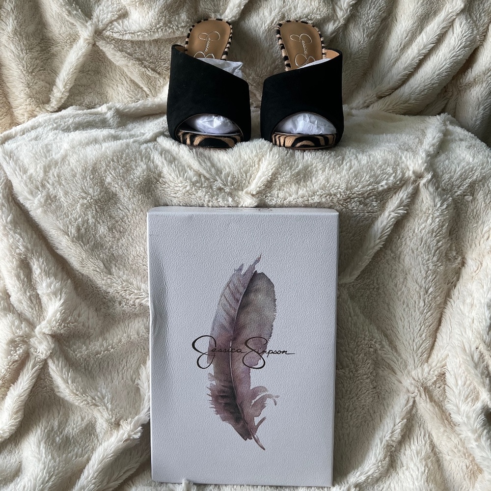 Black Suede Heels with Animal Print and Red Snake Print Heel